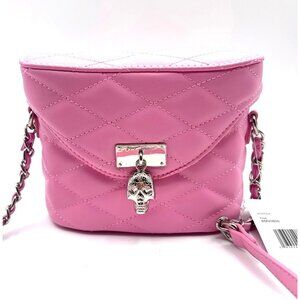 Betsey Johnson Xoviola Crossbody Pink Quilted Faux Leather Purse Sugar Skull Cha